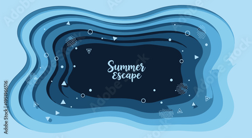 Summer escape layered paper cut design vector