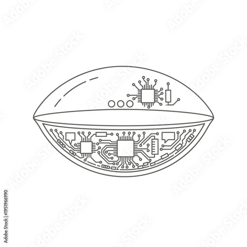 Futuristic illustration of a smart contact lens with integrated circuit technology.