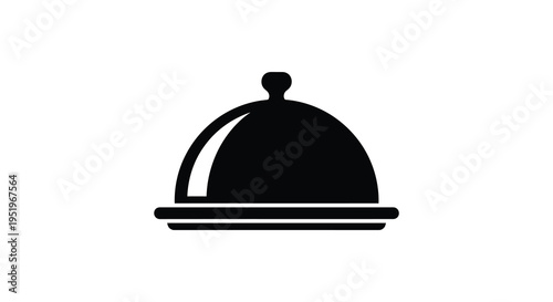 A black and white image of a covered serving dish or food cloche
