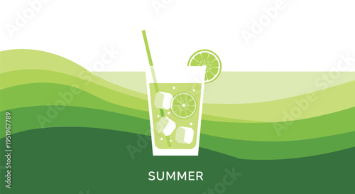 Vector summer background with refreshing drink illustration
