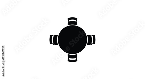 Overhead view of a round table set for four black silhouette