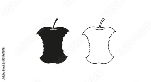 Two apple forms one whole and one eaten in graphic silhouette