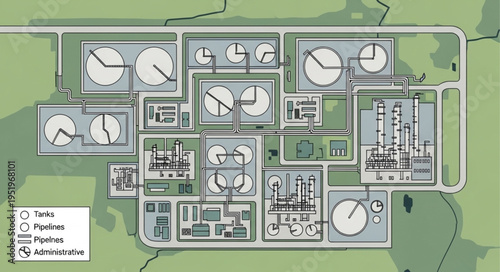 Overhead View of Industrial Plant Layout and Design.