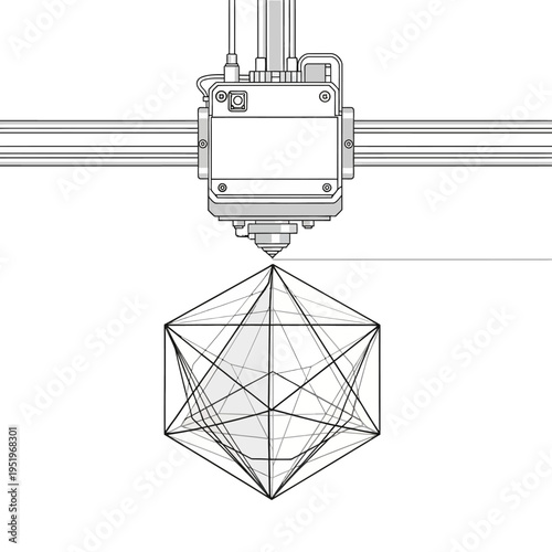 3D printer creating a geometric shape in a modern technological process.