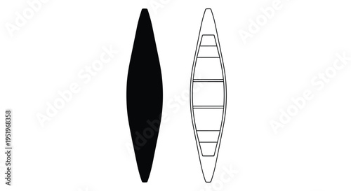 Simple illustration of a kayak and its outline black silhouette