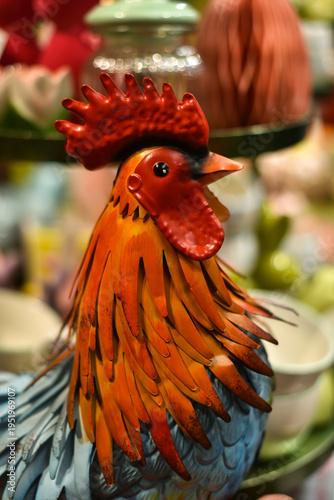 Easter holiday. Easter decorative multicolored metal in the decor store.