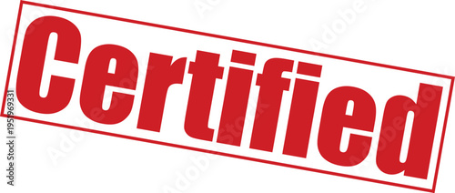 Red certified stamp with bold font