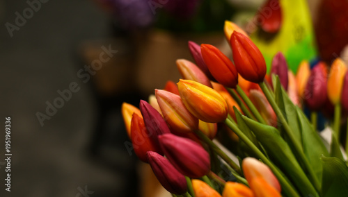 
Easter holiday. Easter decorative tulip bouquet in a decor store