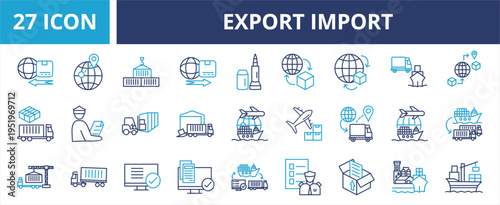 Export import web banner icon set outline multistyle vector illustrations concept