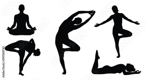 Yoga poses for flexibility and balance various silhouettes of people practicing yoga