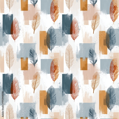 Seamless Pattern Boho Feathers and Dreamcatcher Design in Earthy Indigo Tones