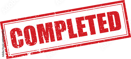 Red Completed Rubber Stamp Sign Mark Word Text Written in Grunge Vector in Grunge Border in Transparent Background, Vintage, Svg, Png