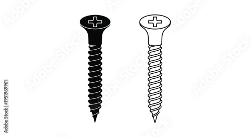 Two screws depicted in contrasting tones a bold silhouette