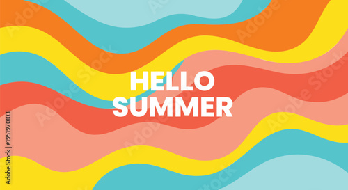 Hello Summer colorful wavy background vector