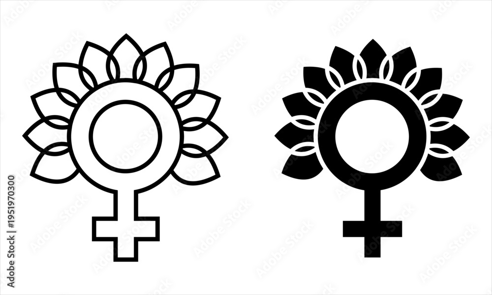Fototapeta premium Feminine Symbol with Floral Accents - Black and White Iconography