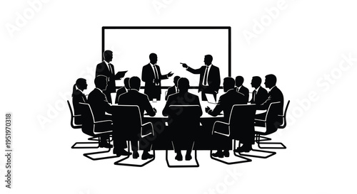 Business meeting with colleagues gathered around a conference table