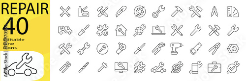Repair icon set. Editable stroke.