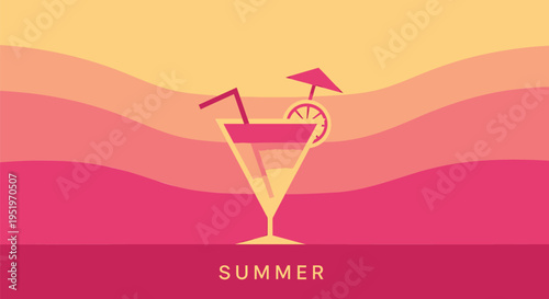 Summer cocktail icon vector with umbrella and straw
