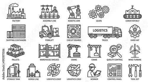 Industry related icons and symbols.