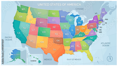 Colorful map of the United States.