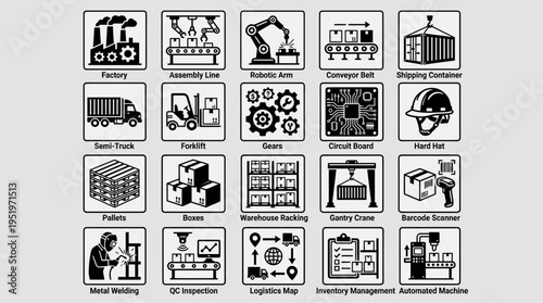 Industrial and manufacturing related icons.