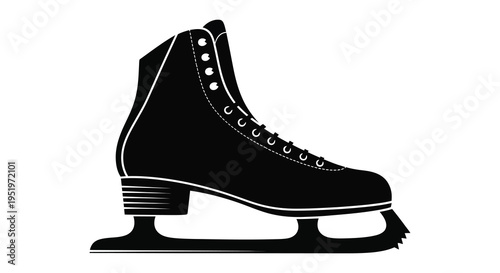 Ice skating boot with blade black and white illustration
