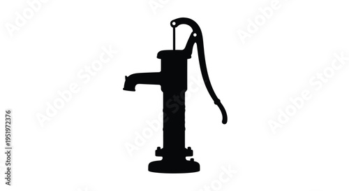 Vintage water pump illustration in a stark black silhouette