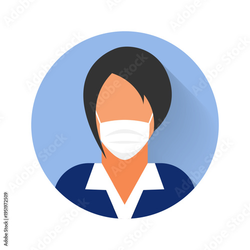 Flat modern minimal avatar icon with medical mask. Business concept, global communication. Web site user profile. Social media, network elements