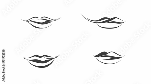 Four stylized grayscale lip illustrations arranged in a 2x2 grid on a white background