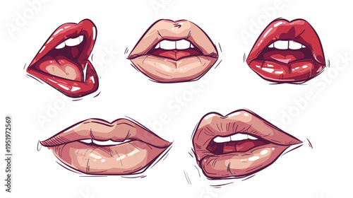 Stylized digital illustrations of diverse pairs of human lips, in varying shades and expressions