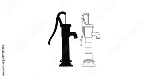 Two water pump designs one in stark black silhouette