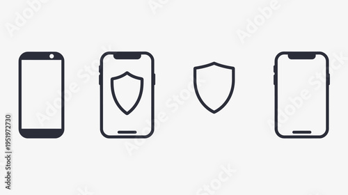 Graphic with smartphones and a shield icon representing security and protection for digital devices