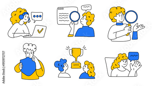 corporate employees using digital tools for research and winning business competition awards