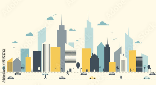 Stylized urban cityscape vector illustration with modern architecture
