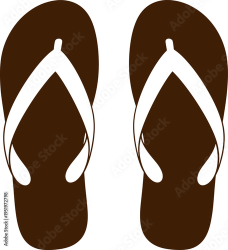 Classic flip flops pair top view silhouette for summer vacation beach wear and casual outdoor footwear fashion design style