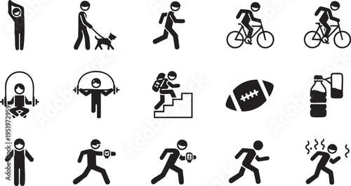 Fitness Activities and Healthy Lifestyle Silhouette Icon Collection