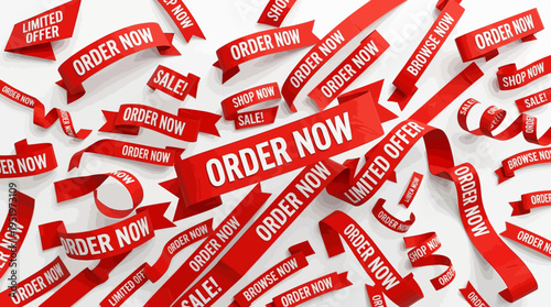 Red order now stickers and labels.