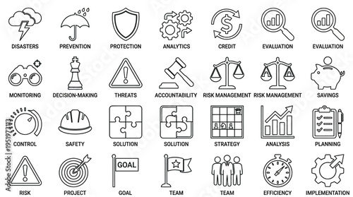 Business icons and symbols for management and strategy.