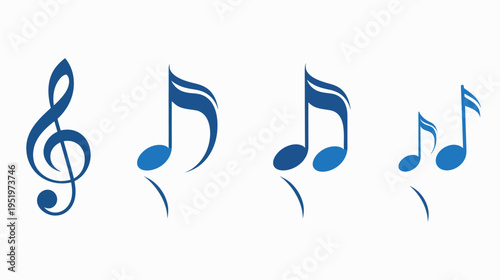A collection of blue musical notes and a treble clef set against a clean white backdrop