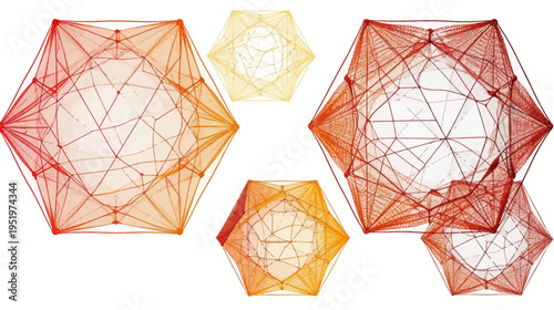 Ornate geometric shapes in red, orange and yellow gradients float on a white canvas