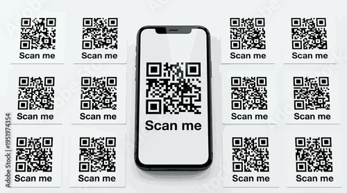Multiple QR codes on smartphone screen.