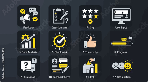 Collection of customer satisfaction icons and feedback ratings.