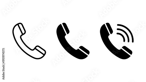 Black and white phone icons set.
