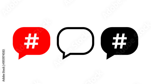 Speech bubbles with hashtag symbols.
