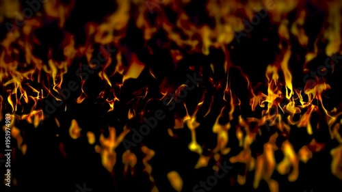 Fire curtain flowing flame wall full frame horizontal blaze inferno overlay loop black background 4K
