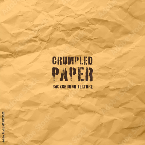 Colorful yellow crumpled recycled paper texture. Rough grunge old kraft wrapping paper background. Vintage blank packaging sheet. Vector illustration