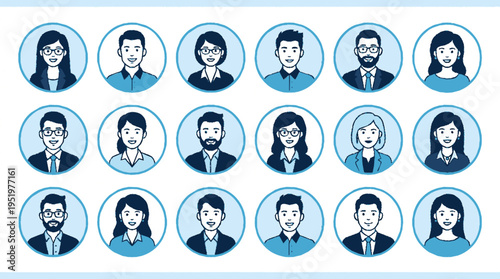 Business professionals icons set in blue tones for corporate use and presentations