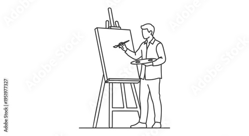 Vector illustration of a man painting on an easel
