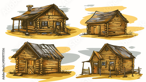 Four unique rustic log cabins, each with a distinct architectural style