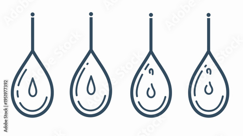 Four outline teardrop shapes hang from vertical lines, each with differing fill